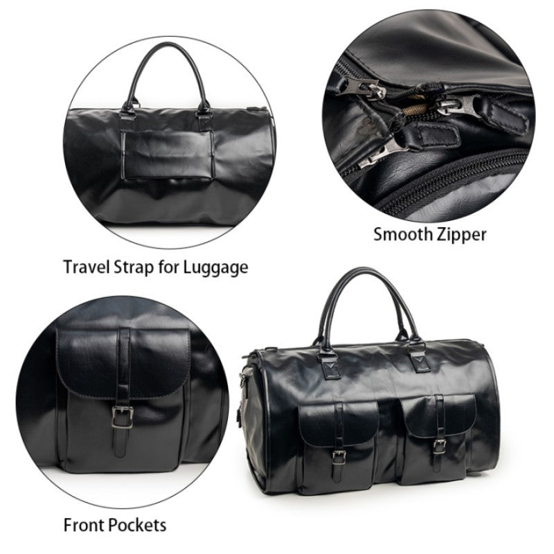 Black Pu Leather Travel Duffel Bag Multifunctional Overnight Gym With Spacious Compartments