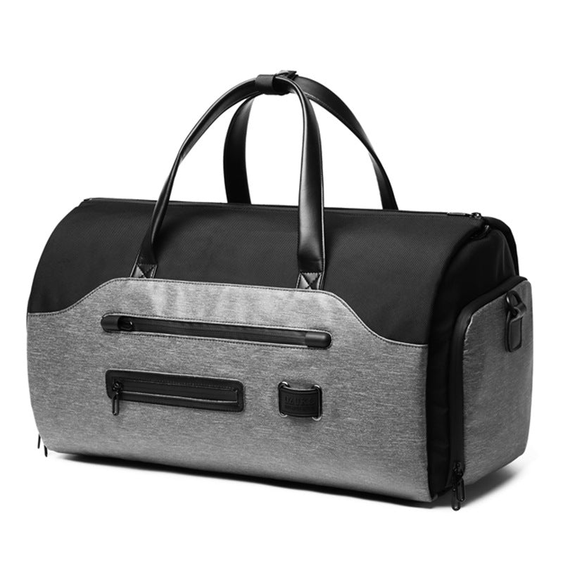 Men's Gray Waterproof Multi Functional Travel Duffel Bag Foldable Short Trip Gym With Shoe Compartment