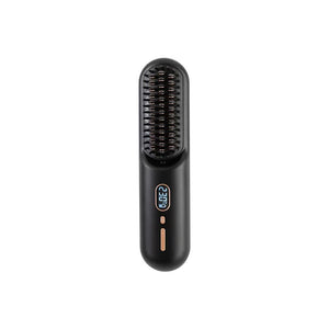 Black Rechargeable Portable Ionic Hair Straightening Comb Usb Wireless Travel Style