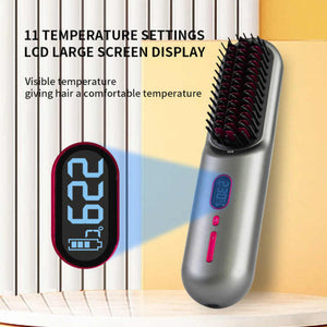 Black Rechargeable Portable Ionic Hair Straightening Comb Usb Wireless Travel Style