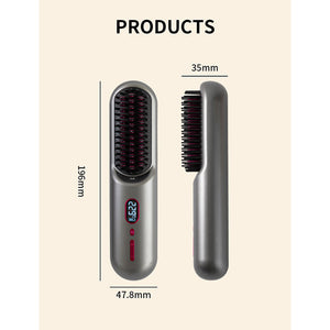 Elosung Gray Rechargeable Portable Ionic Hair Straightening Comb Usb Wireless Travel Style