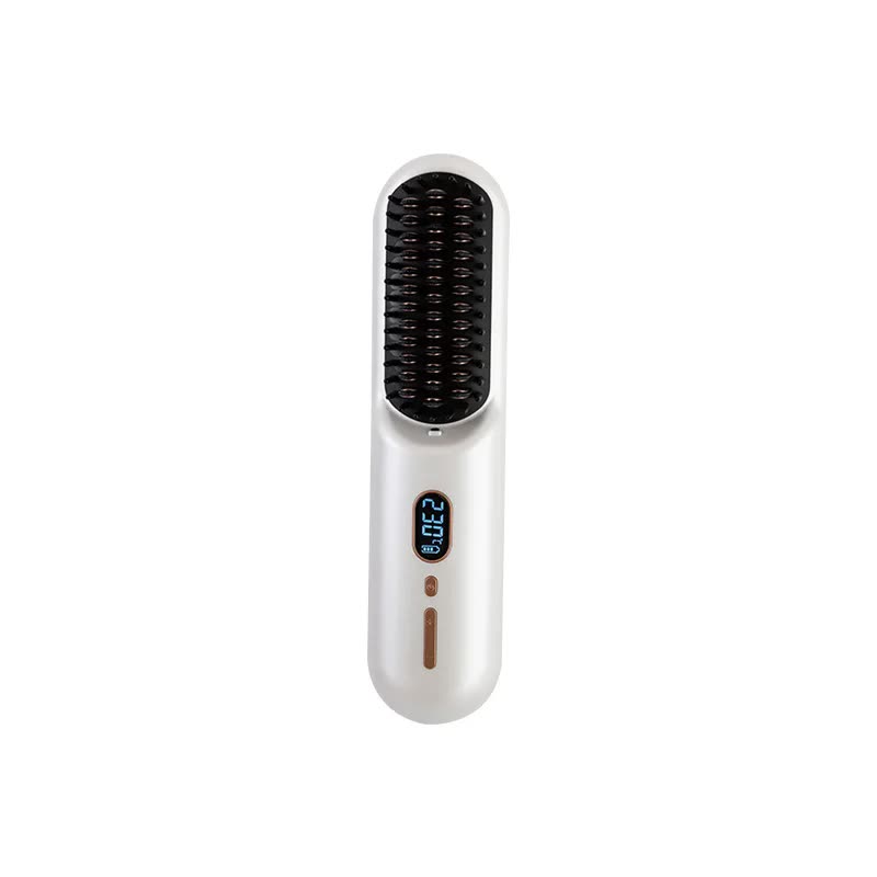 White Rechargeable Portable Ionic Hair Straightening Comb Usb Wireless Travel Style