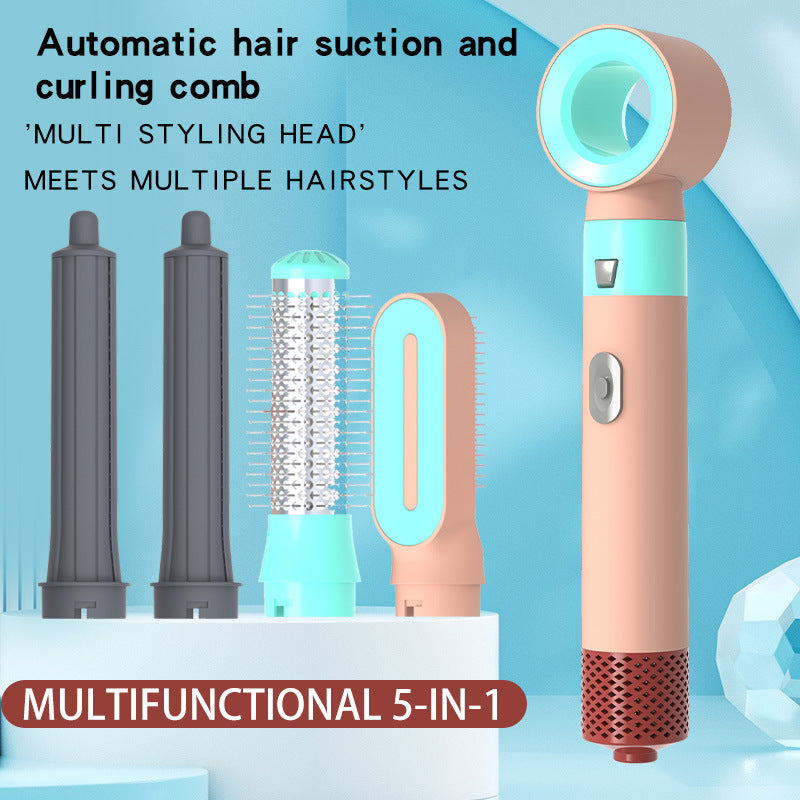 Pink 5 In 1 Multifunctional Hair Styler Automatic Curling & Straightening Hot Air Brush