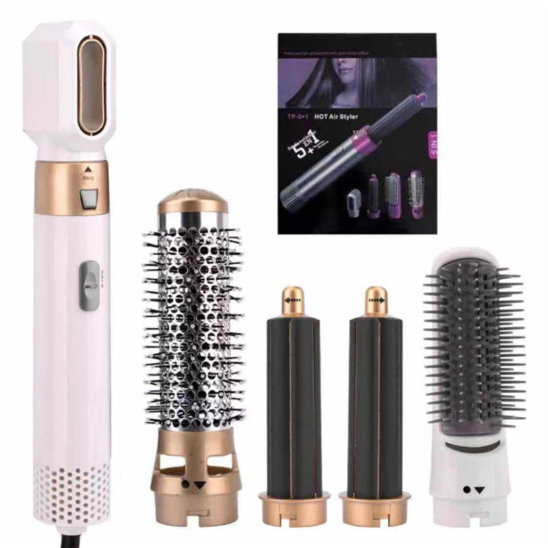 White 5 In 1 Hot Air Styler Automatic Hair Curling And Straightening Brush With Leafless Dryer