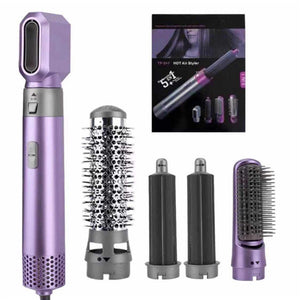 Purple 5 In 1 Hot Air Styler Automatic Hair Curling And Straightening Brush With Leafless Dryer