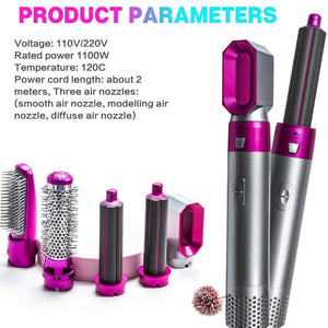 Purple 5 In 1 Hot Air Styler Automatic Hair Curling And Straightening Brush With Leafless Dryer