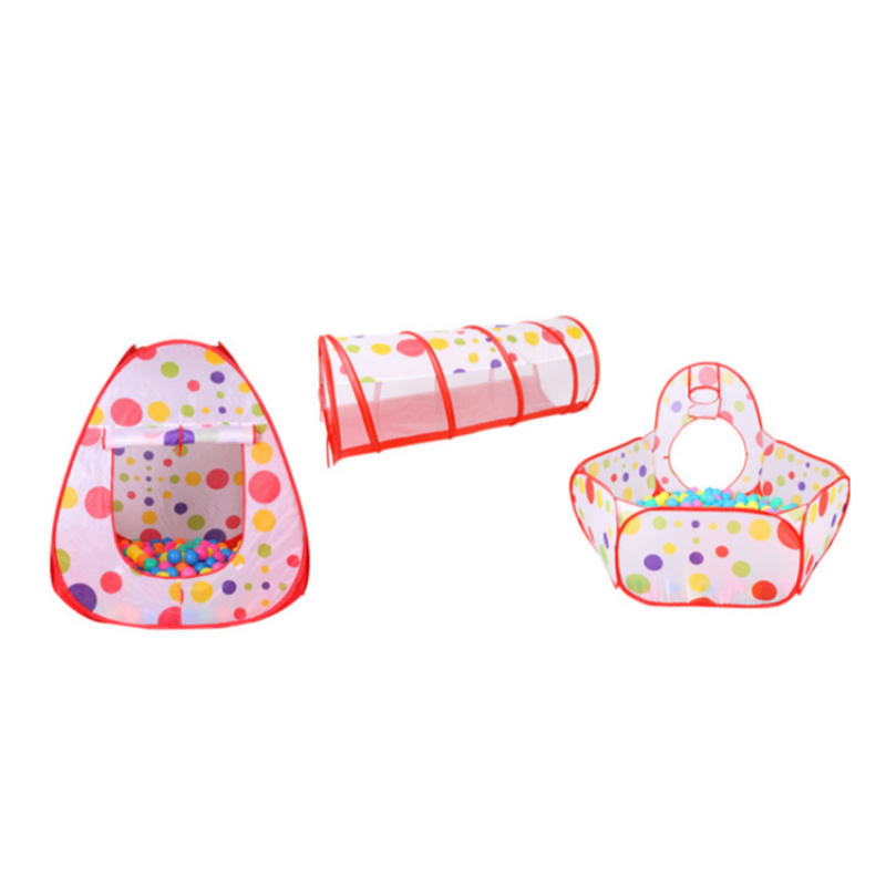 Pink 3 In 1 Kids Play Tent Set Foldable Indoor/Outdoor Tunnel And Ball Pit With Fence