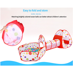 Pink 3 In 1 Kids Play Tent Set Foldable Indoor/Outdoor Tunnel And Ball Pit With Fence