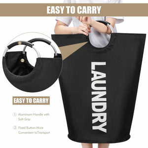 Black Large Capacity Double Oxford Fabric Laundry Hamper With Aluminum Handles Durable Round Clothes Basket For Home Sto