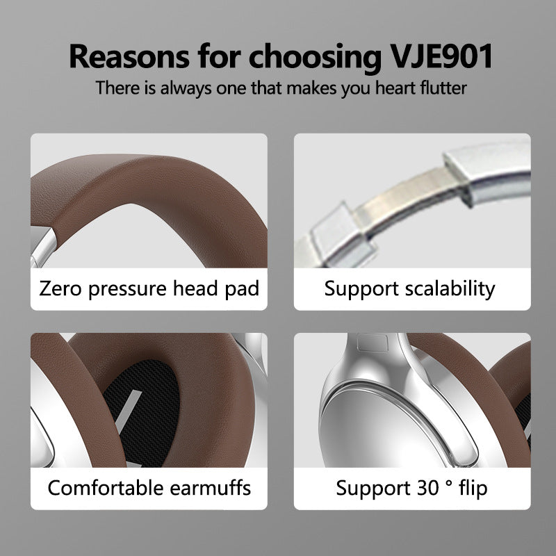 Silver Vje901 Wireless Bluetooth Over Ear Headphones With Active Noise Cancelling