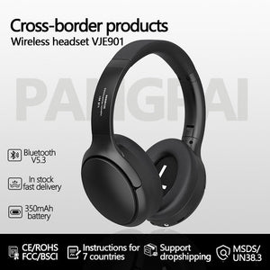 Black Vje901 Wireless Bluetooth Over Ear Headphones With Active Noise Cancelling