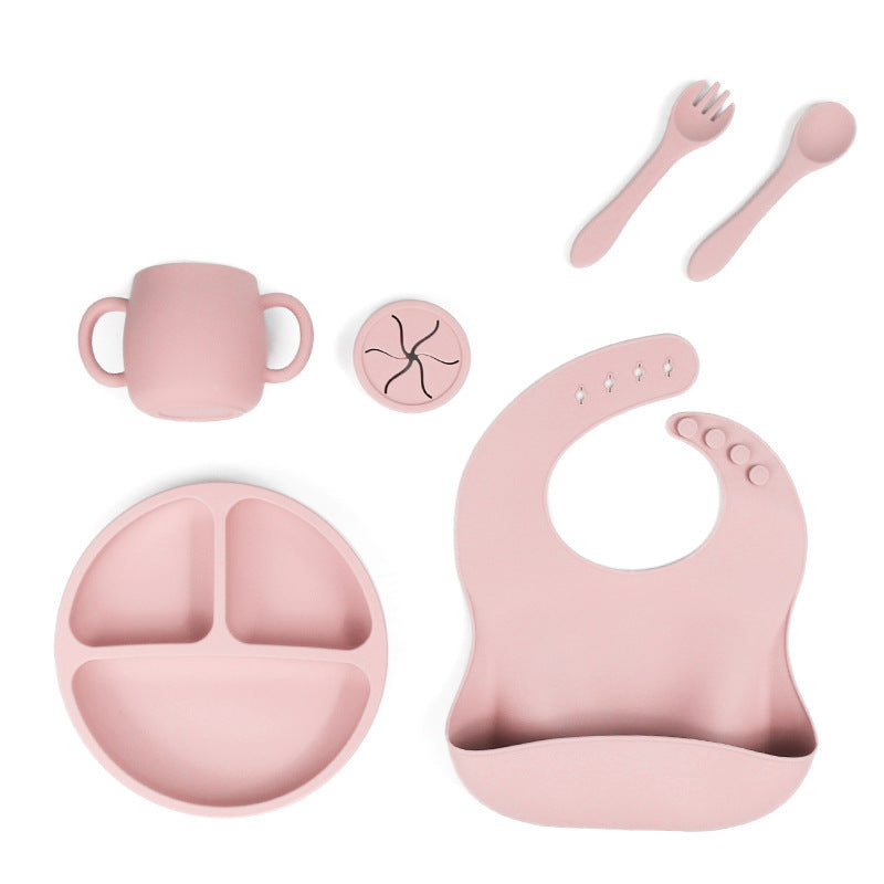 Pink 1525 Silicone Baby Feeding Set Suction Plate Bib Cup Utensils Bpa Free Tableware