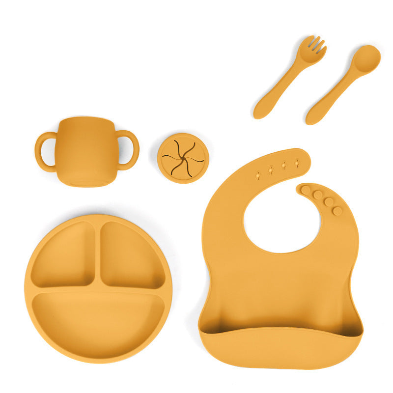 Yellow 1183 Silicone Baby Feeding Set Suction Plate Bib Cup Utensils Bpa Free Tableware