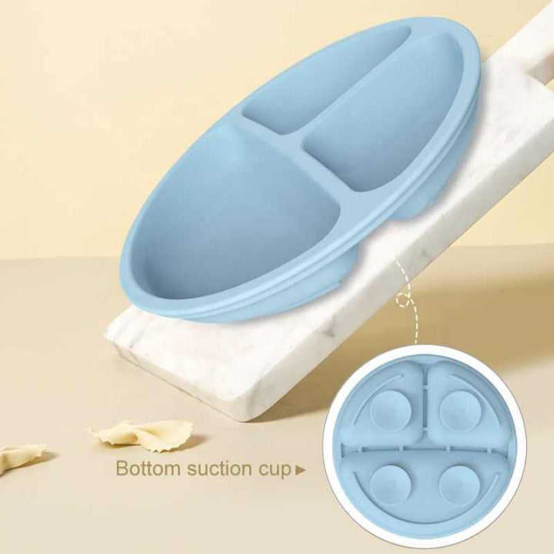 Blue 096# Silicone Baby Feeding Set Suction Plate Bib Cup & Utensils | Bpa Free Tableware