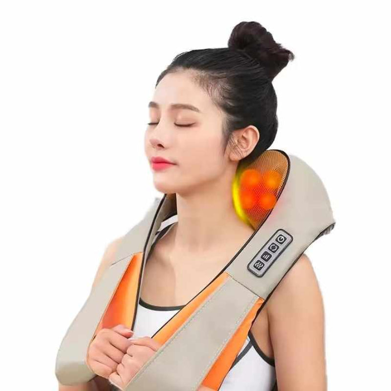 Portable Kneading Neck And Shoulder Massager With Heat Four Button Design Beige