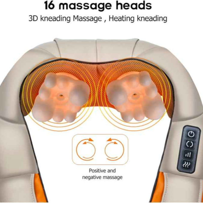 Portable Kneading Neck And Shoulder Massager With Heat Four Button Design Black