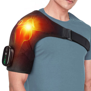 Black Rechargeable Heated Shoulder Massager With Led Display Adjustable Compression Wrap For Pain Relief And Relaxation