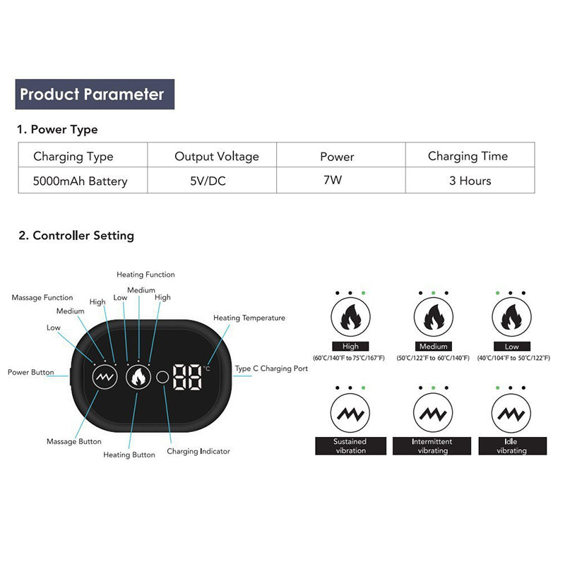 Black Rechargeable Heated Shoulder Massager With Led Display Adjustable Compression Wrap For Pain Relief And Relaxation