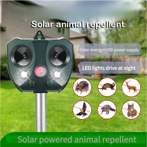 Sjz668a Solar Powered Ultrasonic Animal Repellent With Motion Sensor & Led Flashing Lights