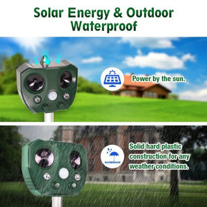 Sjz668a Solar Powered Ultrasonic Animal Repellent With Motion Sensor & Led Flashing Lights