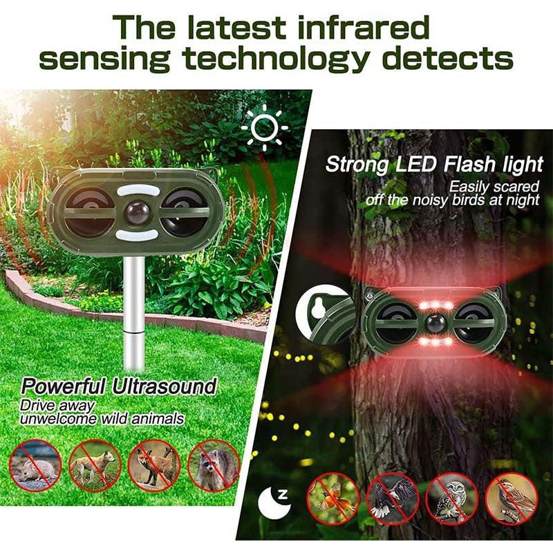 Solar Powered Ultrasonic Animal Repellent Outdoor Waterproof Pest Deterrent For Rodents Birds And More