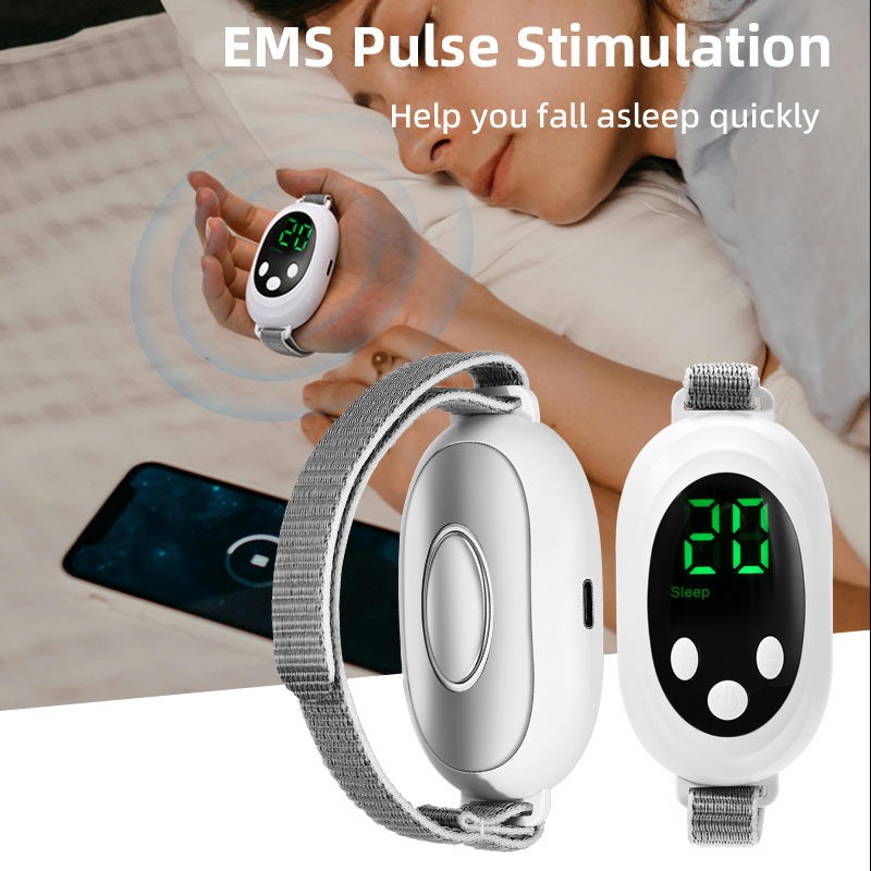 White Portable Sleep Aid Device Ems Pulse Relaxation & Stress Relief Gadget With Led Display Adjustable Wrist Strap