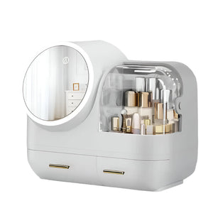 Ivory White Led Vanity Makeup Organizer With Partition Storage And Touch Control Mirror Large Capacity Cosmetic Box