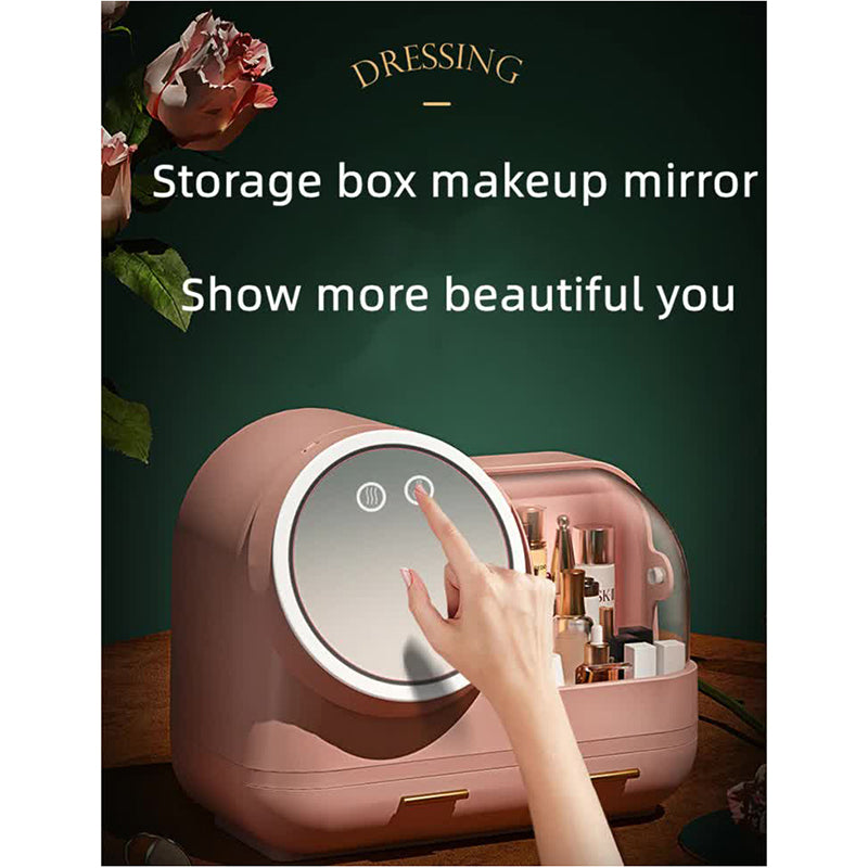 Ivory White Led Vanity Makeup Organizer With Partition Storage And Touch Control Mirror Large Capacity Cosmetic Box