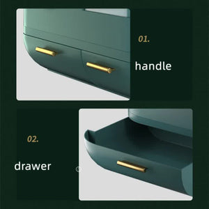 Green Led Vanity Makeup Organizer With Partition Storage And Touch Control Mirror Large Capacity Cosmetic Box