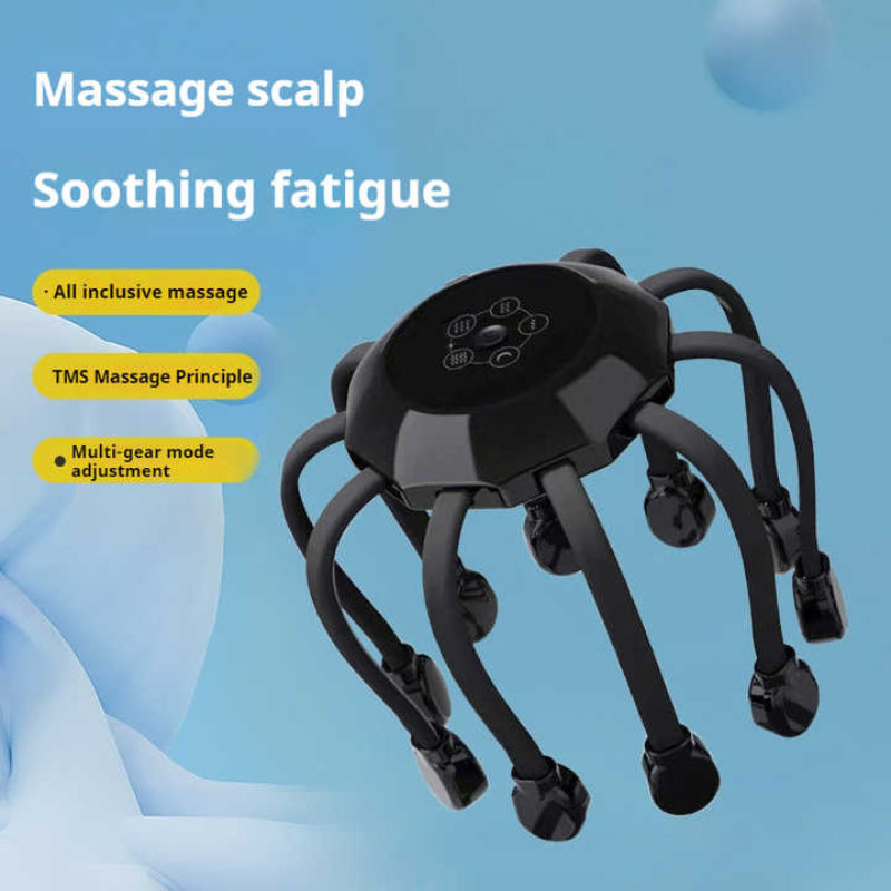 Black Standard Model [5 Modes + Vibration Timing] Multifunctional Electric Head Massager With 14 Nodes Scalp Stress Reli