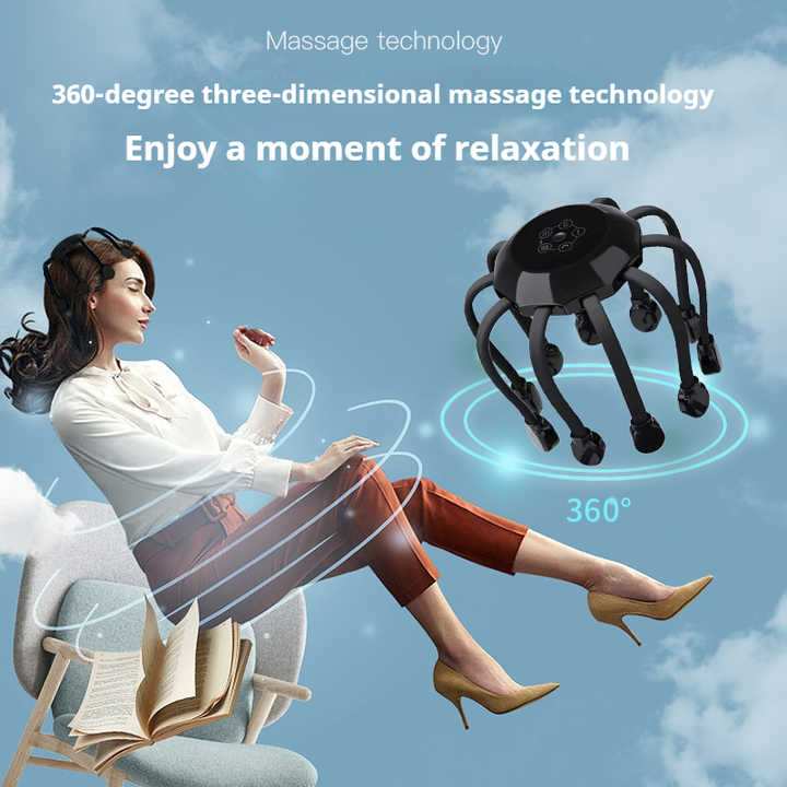 Black Upgraded Model [5 Modes + Vibration Timing Red Light] Multifunctional Electric Head Massager With 14 Nodes Scalp S