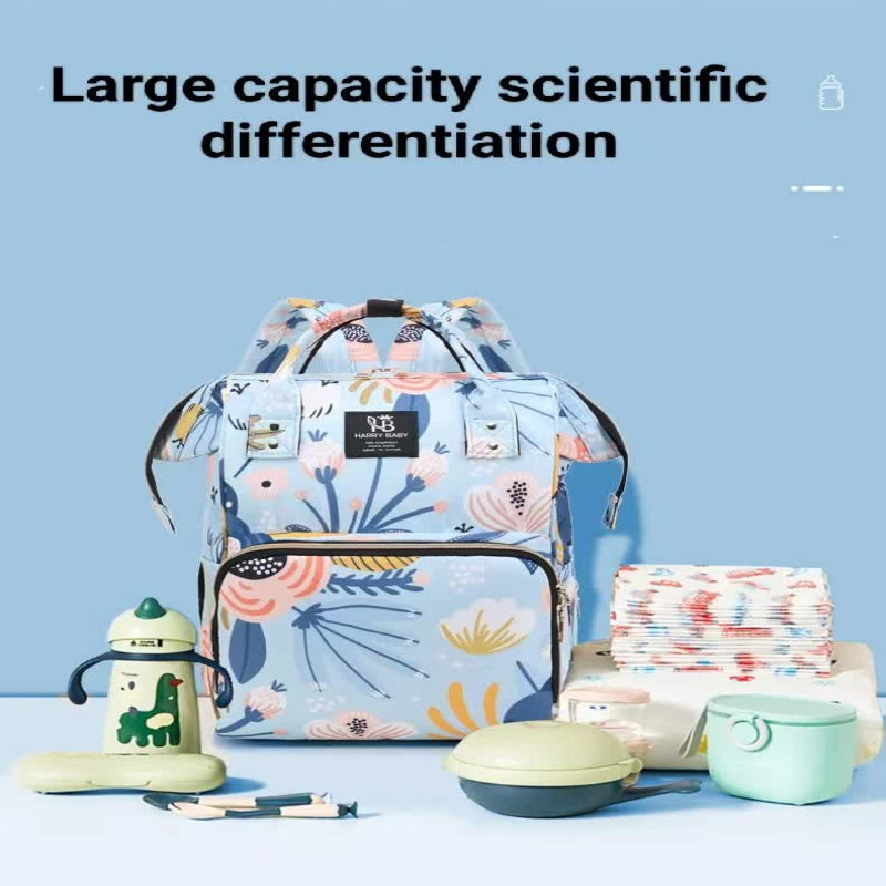 Large Capacity Multi Functional Baby Diaper Backpack Stylish And Travel Friendly Mummy Bag Floral Blue