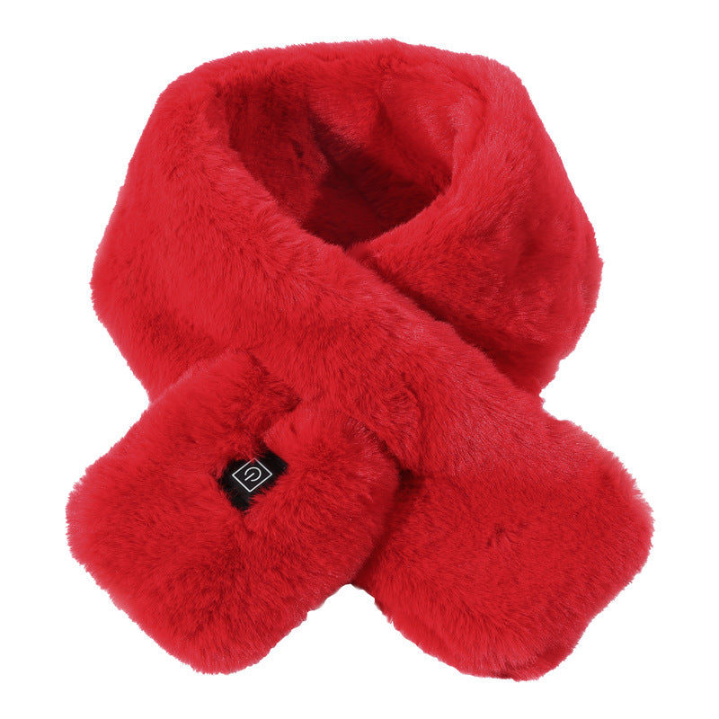 Red Adjustable Electric Heated Scarf With Plush Fabric 3 Settings