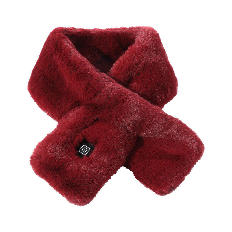 Wine Red Adjustable Electric Heated Scarf With Plush Fabric 3 Settings