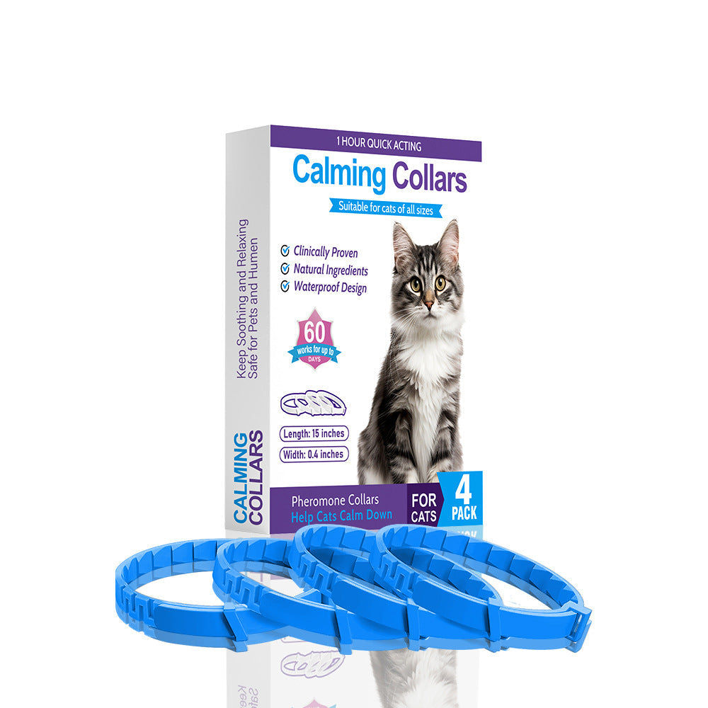 Blue Calming Collars For Cats Natural Anxiety Relief Adjustable 4 Pack