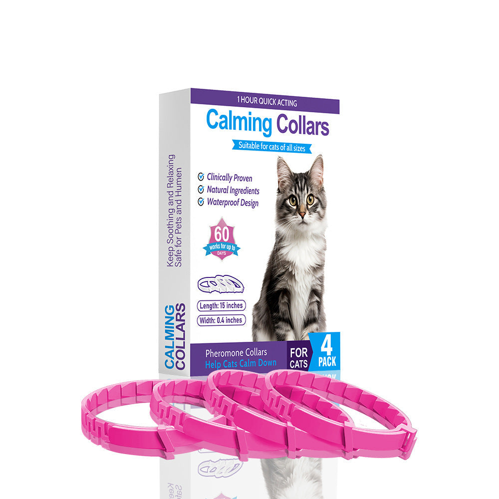 Pink Calming Collars For Cats Natural Anxiety Relief Adjustable 4 Pack