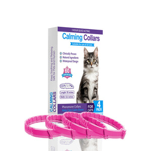 Pink Calming Collars For Cats Natural Anxiety Relief Adjustable 4 Pack