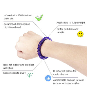 Natural Mosquito Repellent Coil Bracelet Adjustable And Deet Free 350 Hours Protection One Set Contains 10 Pieces Three