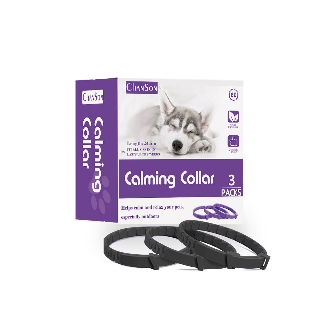 Black Calming Collars For Dogs Natural Stress Relief Adjustable 3 Pack (2 Set/6Pcs)