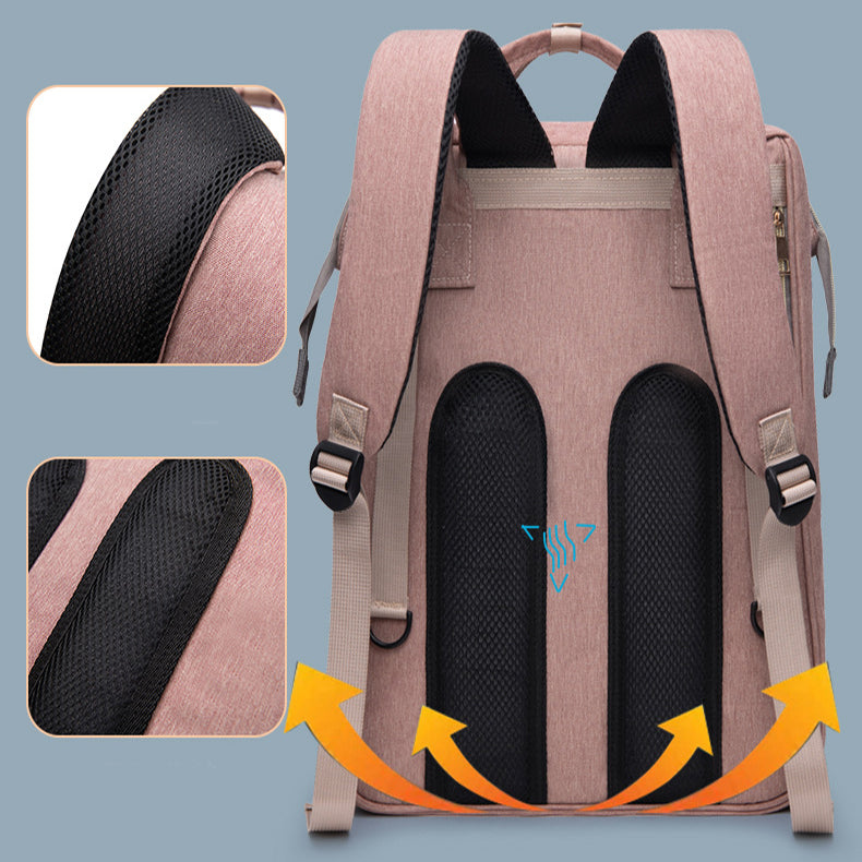 Multifunctional Diaper Backpack With Mosquito Net And Insulated Pockets Pink Grey