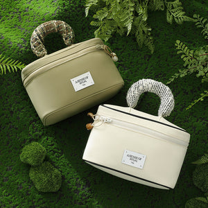 Portable Waterproof Cosmetic Bag With Handle Cream White