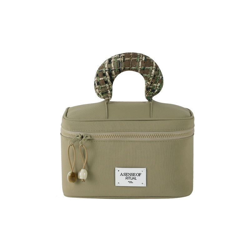 Portable Waterproof Cosmetic Bag With Handle Pale Green