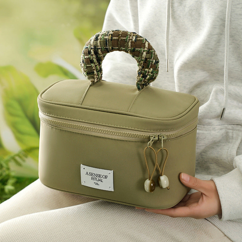 Portable Waterproof Cosmetic Bag With Handle Pale Green