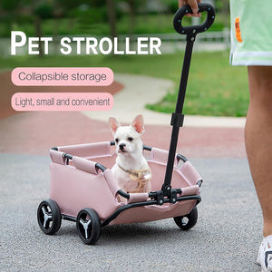 Pink Foldable Pet Travel Wagon For Small Dogs Lightweight And Portable