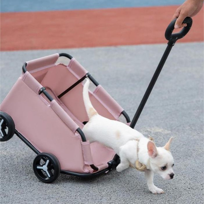 Pink Foldable Pet Travel Wagon For Small Dogs Lightweight And Portable