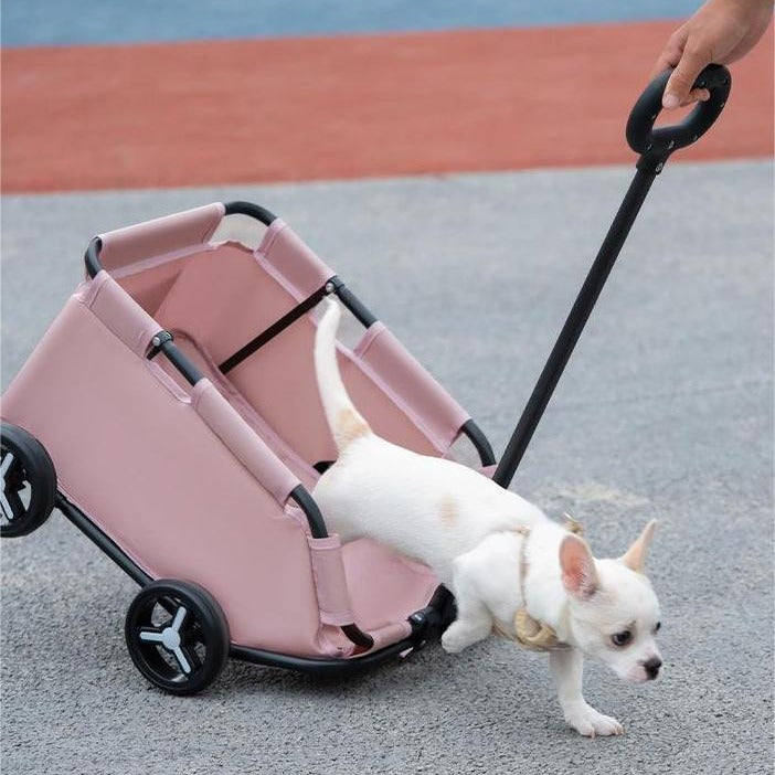 Gray Foldable Pet Travel Wagon For Small Dogs Lightweight And Portable