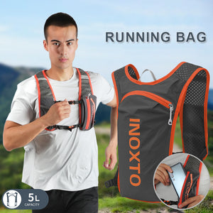 Lightweight Hydration Running Vest With 5L Capacity And Reflective Strips Gray Backpack Dark Blue Text