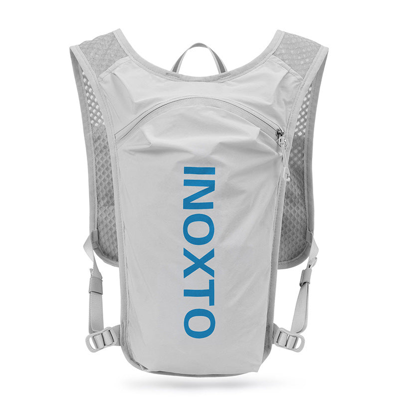 Lightweight Hydration Running Vest With 5L Capacity And Reflective Strips Gray Backpack Blue Text