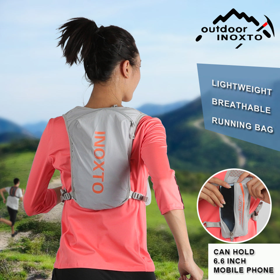 Lightweight Hydration Running Vest With 5L Capacity And Reflective Strips Dark Gray Backpack Orange Text