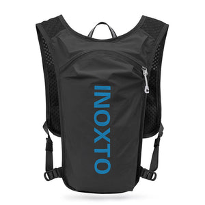 Lightweight Hydration Running Vest With 5L Capacity And Reflective Strips Black Backpack Blue Text